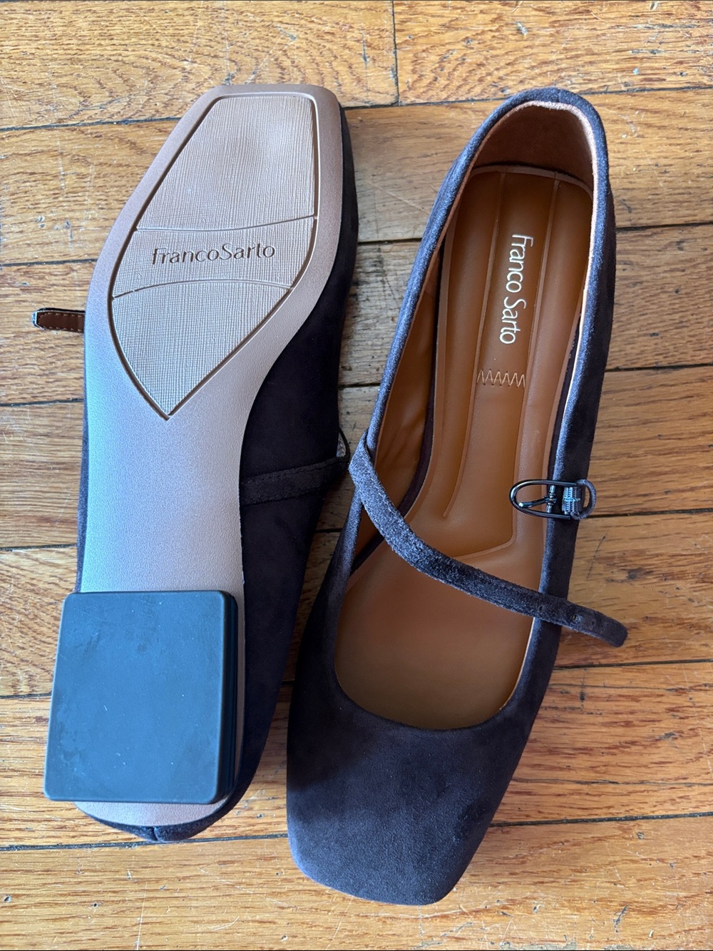 Franco Sarto Brown Suede Square-Toe Mary Jane’s. - Picture 3 of 3